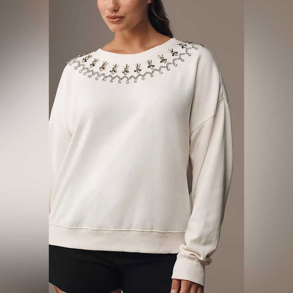 NWT! Anthropologie Maeve Long-Sleeve Embellished Sweatshirt - Size XL 🏓 - Picture 2 of 9